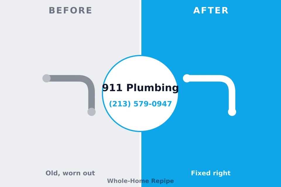 Before and after: plumbing repair Merritt Park, NY